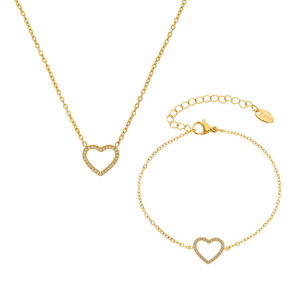 Stainless Steel Fully Jeweled Loving Heart Zircon Non-fading Texture Bracelet For Women - Image 3