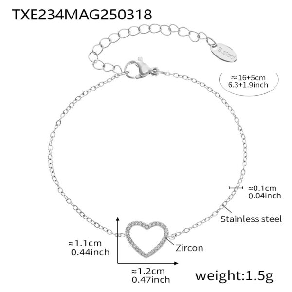 Stainless Steel Fully Jeweled Loving Heart Zircon Non-fading Texture Bracelet For Women - Image 7
