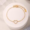 Stainless Steel Fully Jeweled Loving Heart Zircon Non-fading Texture Bracelet For Women - Image 6